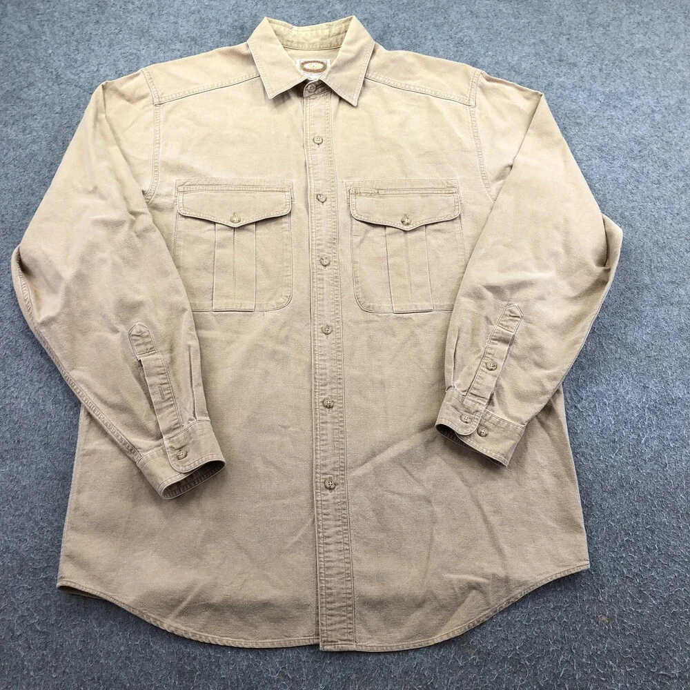 Vintage Banana Republic Shirt Mens Medium Beige Safari Long Sleeve Button Up